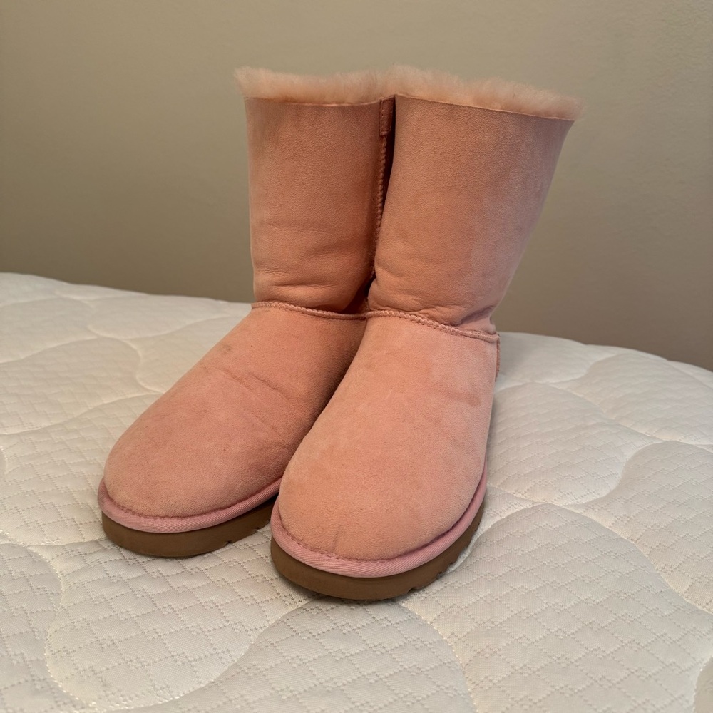 UGG Women's Pink Shearling Boots with Back Bow Detail